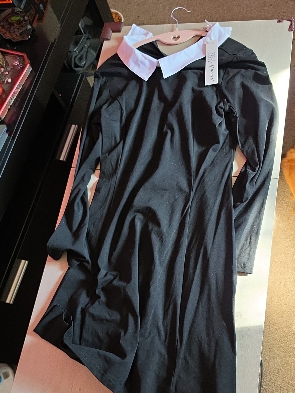 Black Long-Sleeve Dress with White Peter Pan Collar